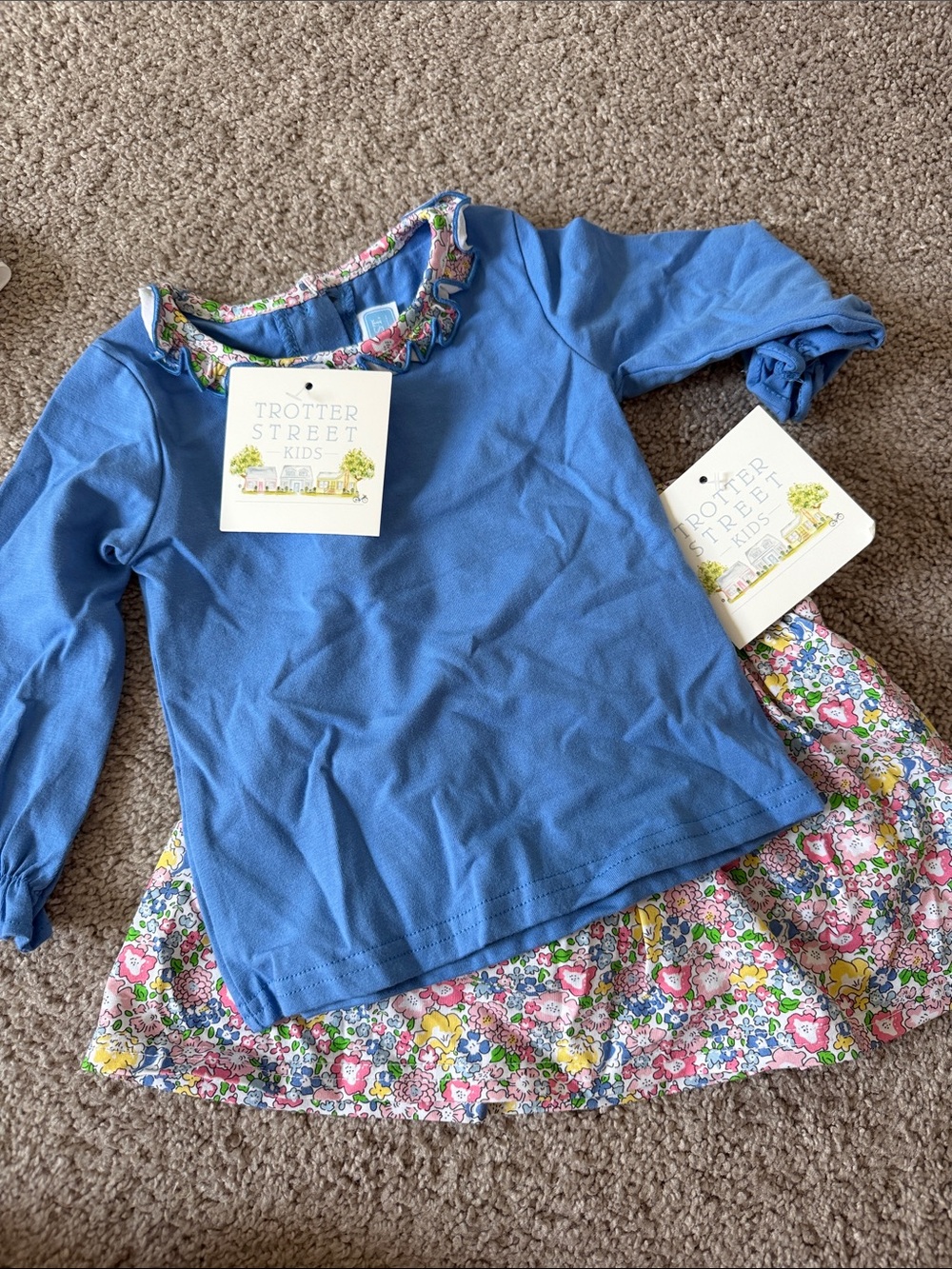 Trotter Street Kids Blue Floral-Trim Girls' Pajama Top